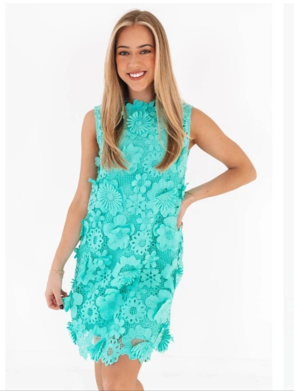 J Marie Brooklyn Teal Floral Sleeveless Dress, Size M